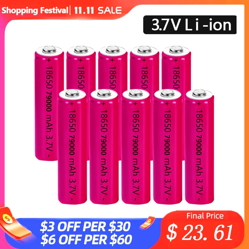 18650 Lithium Battery 79000mAh Capacity Rechargeable Battery ICR Flashlight Headlight Toy/electrical Charging
18650 Lithium Battery 79000mAh Capacity Rechargeable Battery ICR Flashlight Headlight Toy/electrical Charging