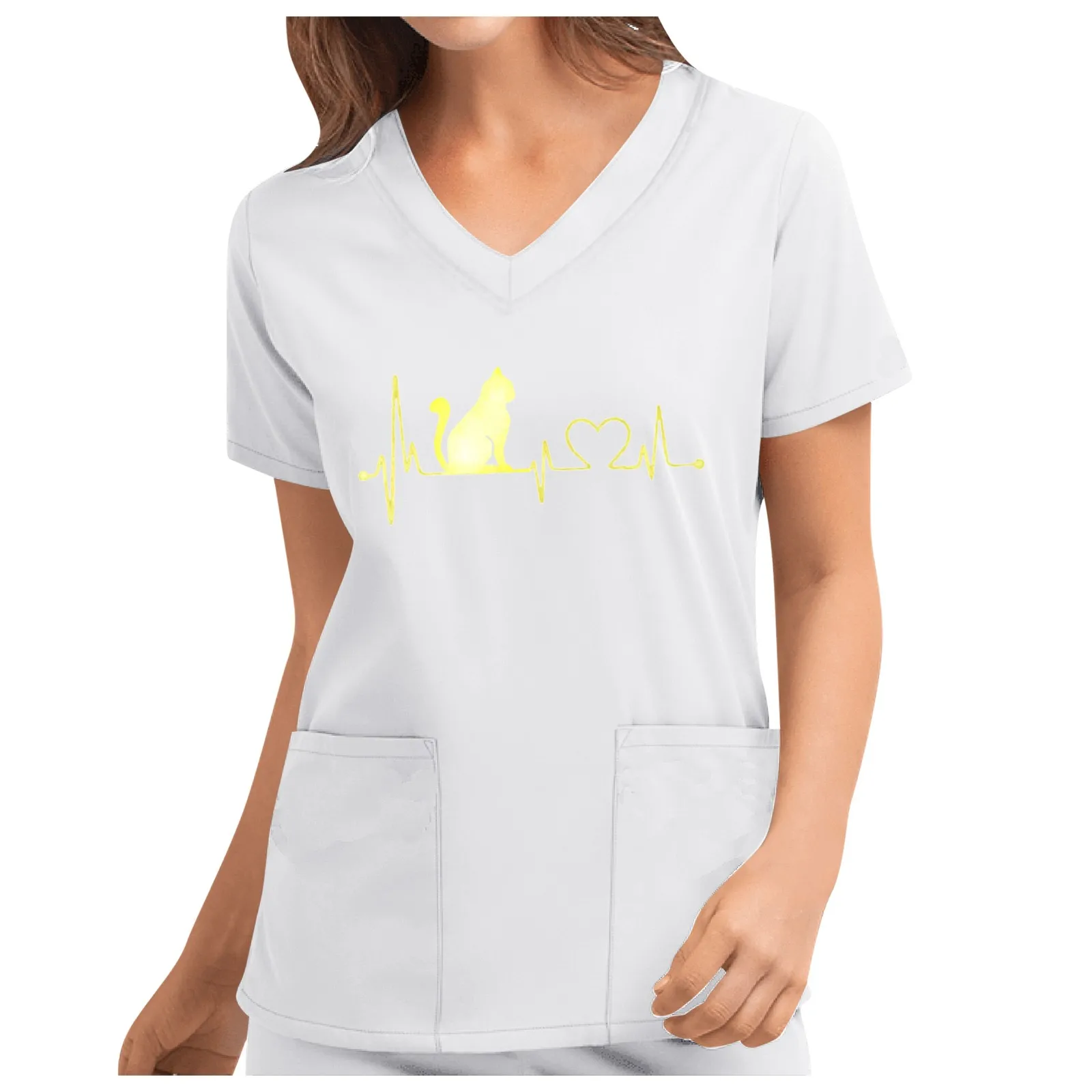 Women's Cute Print Short Sleeve V-neck Top Work Uniform Solid Color Pocket Top Nurse Love
Women's Cute Print Short Sleeve V-neck Top Work Uniform Solid Color Pocket Top Nurse Love