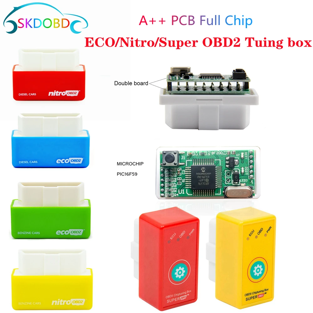 Топ качество полные чипы ECO Nitro OBD2 стандарт чип тюнинг коробка более мощный