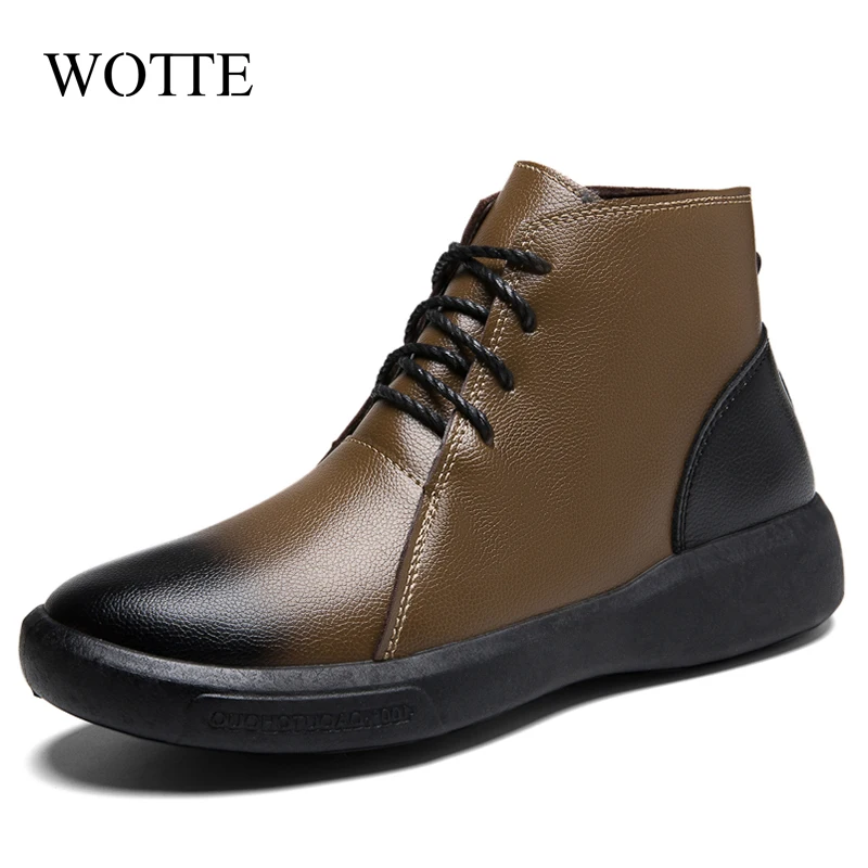 WOTTE/мужские ботинки Модные зимние мужские Челси Коричневые кожаные трендовые