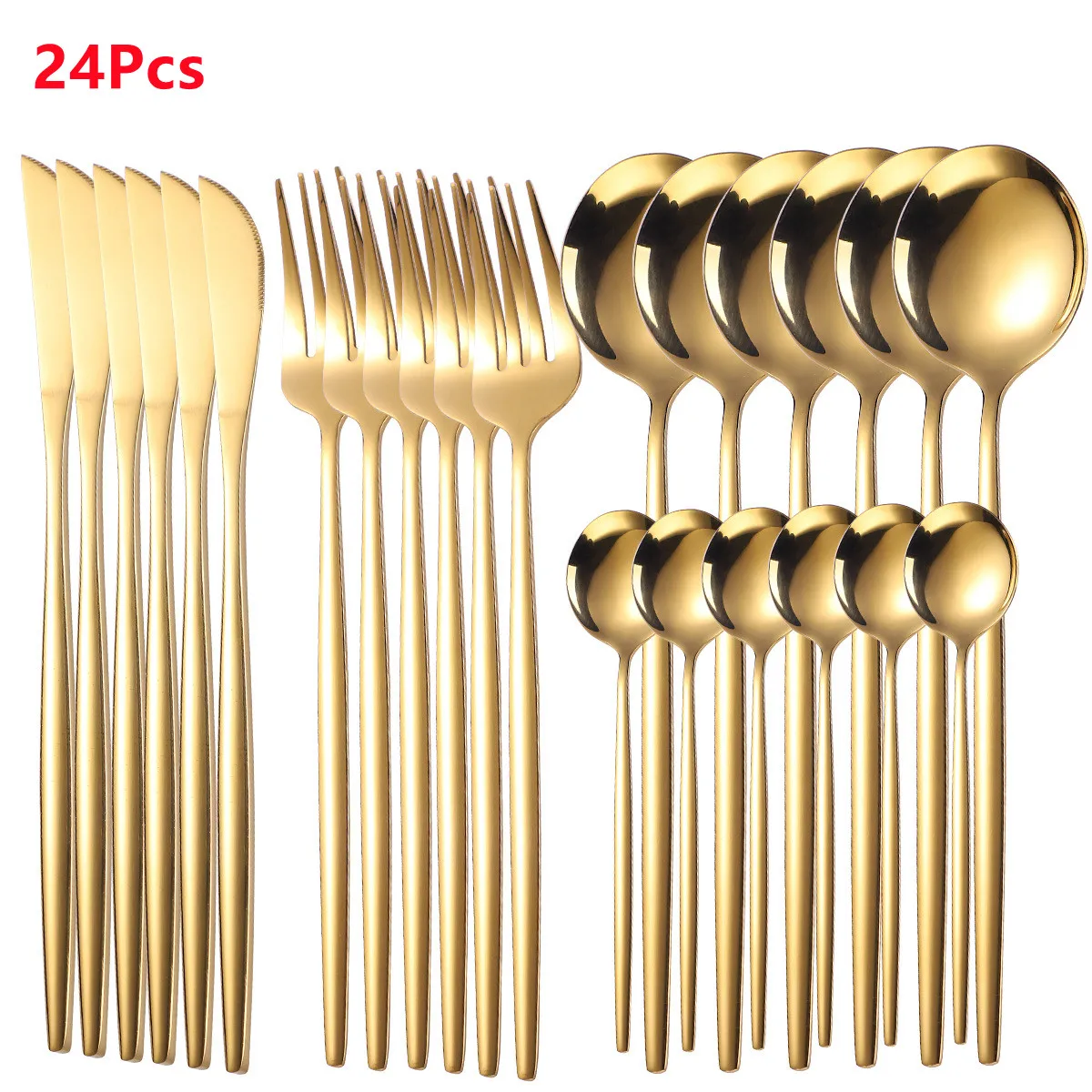 24 Pcs Stainless Steel Dinnerware Set Knife Fork Spoon Flatware Portuguese Cutlery Set Golden Creative Western Steak Cutlery
24 Pcs Stainless Steel Dinnerware Set Knife Fork Spoon Flatware Portuguese Cutlery Set Golden Creative Western Steak Cutlery
