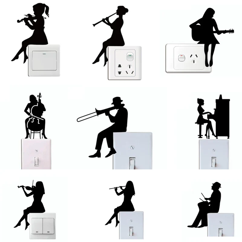 

Girl Playing Violin Silhouette Switch Sticker,Man Playing Trombone Silhouette Wall Stickers,Music Wall Art Decals Home Decor