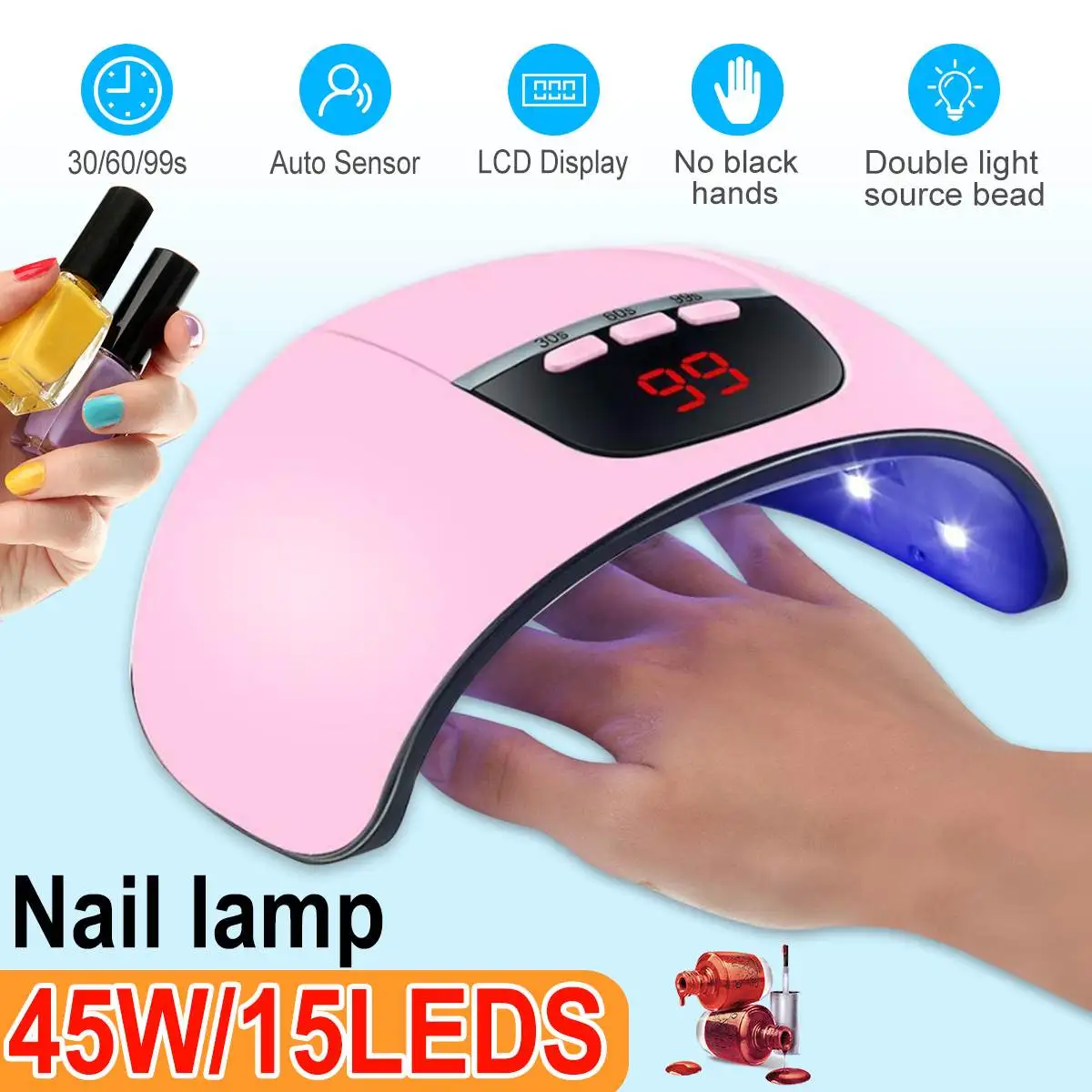 45W Nail Dryer LCD Display Nail Lamp 18Pcs LED Dryer UV LED Nail Lamp for Gel Polish Auto Sensing Lamp For Nails
45W Nail Dryer LCD Display Nail Lamp 18Pcs LED Dryer UV LED Nail Lamp for Gel Polish Auto Sensing Lamp For Nails
