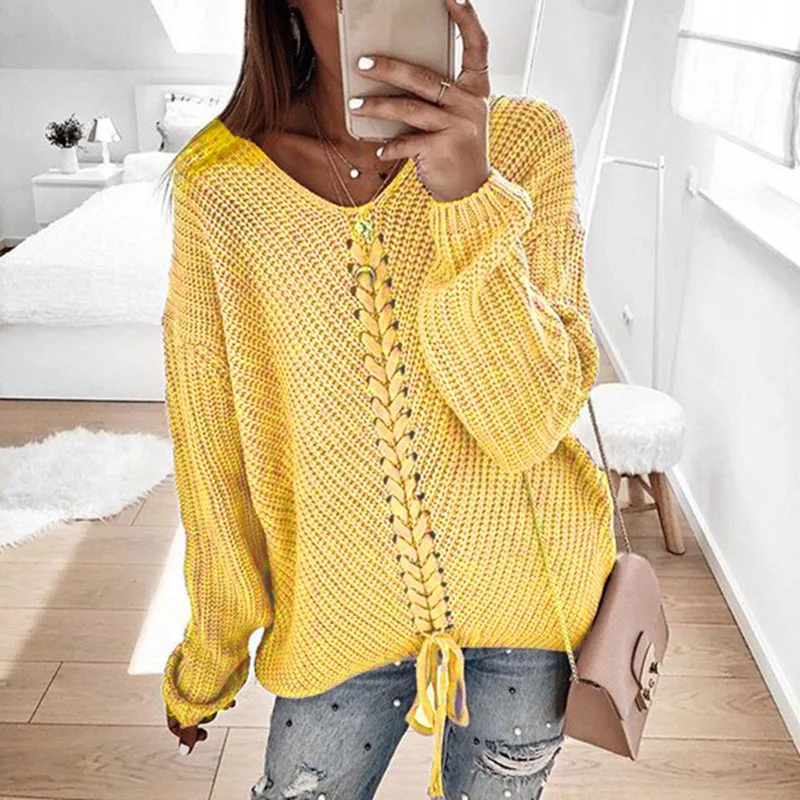 Sewater Women Autumn Casual Lace Up Sexy Slit Solid Clolor Size S-3XL Loose Pullover Slim Fit Knitted Sweaters Pullovers
Sewater Women Autumn Casual Lace Up Sexy Slit Solid Clolor Size S-3XL Loose Pullover Slim Fit Knitted Sweaters Pullovers