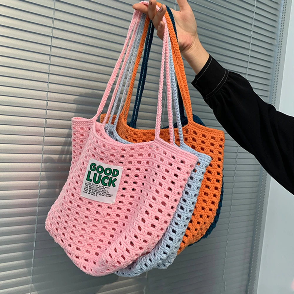 Handmade Hollow Knitting Women Shoulder Bag Fashion Designer Rope Woven Handbag and Purse Big Tote Shopper Bags for Women 2021
Handmade Hollow Knitting Women Shoulder Bag Fashion Designer Rope Woven Handbag and Purse Big Tote Shopper Bags for Women 2021
