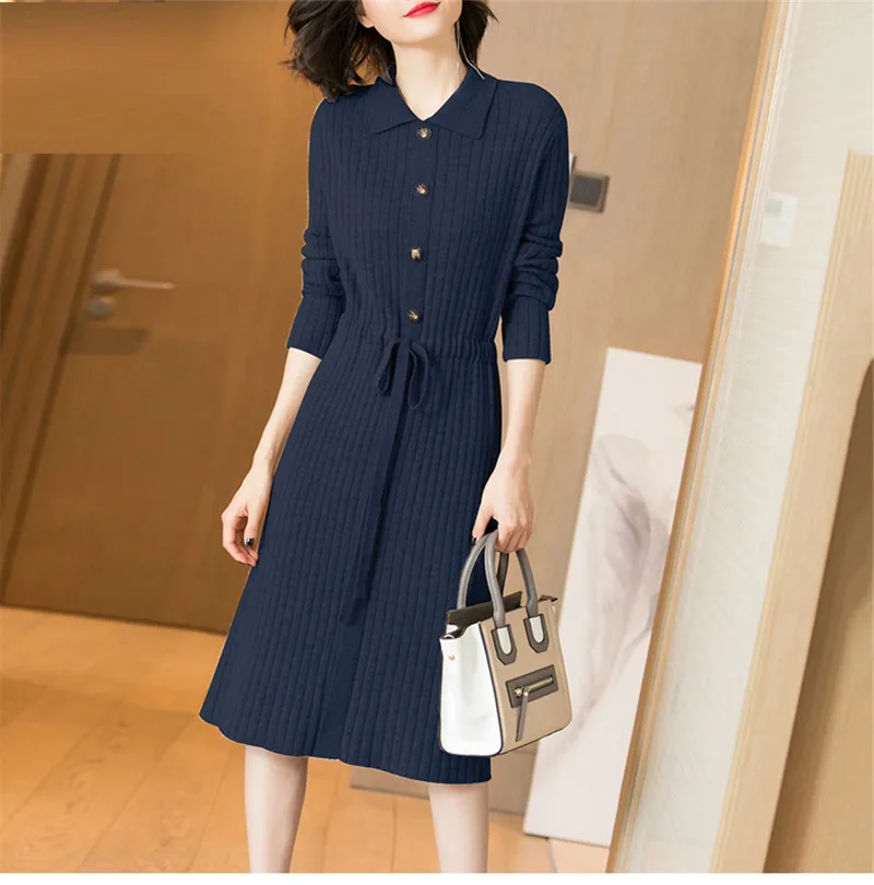2021 Autumn Winter New Doll Collar Sweater Dress Women Mid-length Waistband Dress Female Korean Basic A-LINE Knitted Dress
2021 Autumn Winter New Doll Collar Sweater Dress Women Mid-length Waistband Dress Female Korean Basic A-LINE Knitted Dress