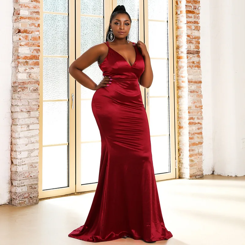 Plus Size Evening Dresses Luxury Long Satin for Women Mermaid Sleeveless Ball Gowns V-neck New 2021
Plus Size Evening Dresses Luxury Long Satin for Women Mermaid Sleeveless Ball Gowns V-neck New 2021