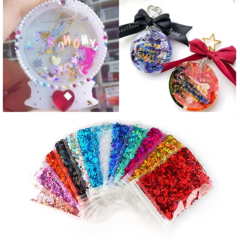 

Mirror Sparkly English Letters Glitter Sequins Flakes Resin UV Epoxy Mold Fillings Nail Art 3D Slices Art Decorations Tips