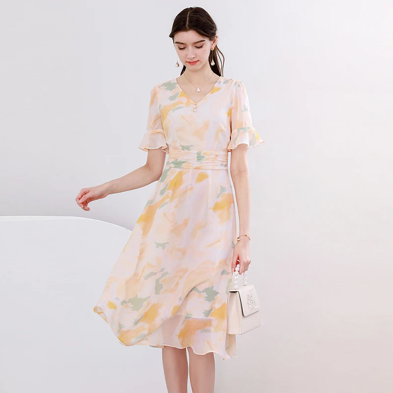 2021 Summer Chiffon Knee A-Line Dress Elegant Ruffle Short Sleeve Slim V-Neck Dresses Floral Casual High Waist Women Vestidos
2021 Summer Chiffon Knee A-Line Dress Elegant Ruffle Short Sleeve Slim V-Neck Dresses Floral Casual High Waist Women Vestidos