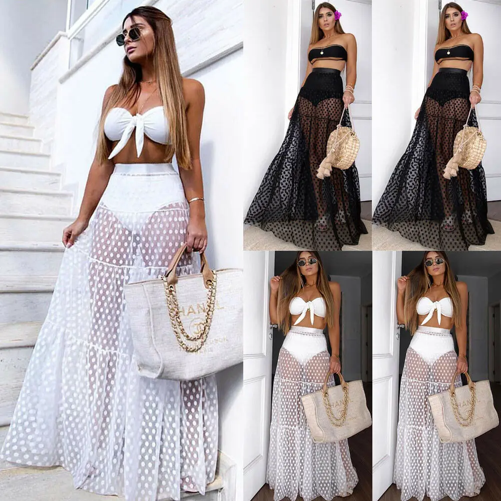 Women Female Clothes Mesh Sheer Maxi Skirt Dot Print A line Summer Beach Skirt Tulle Transparent See Through Skirts
Women Female Clothes Mesh Sheer Maxi Skirt Dot Print A line Summer Beach Skirt Tulle Transparent See Through Skirts