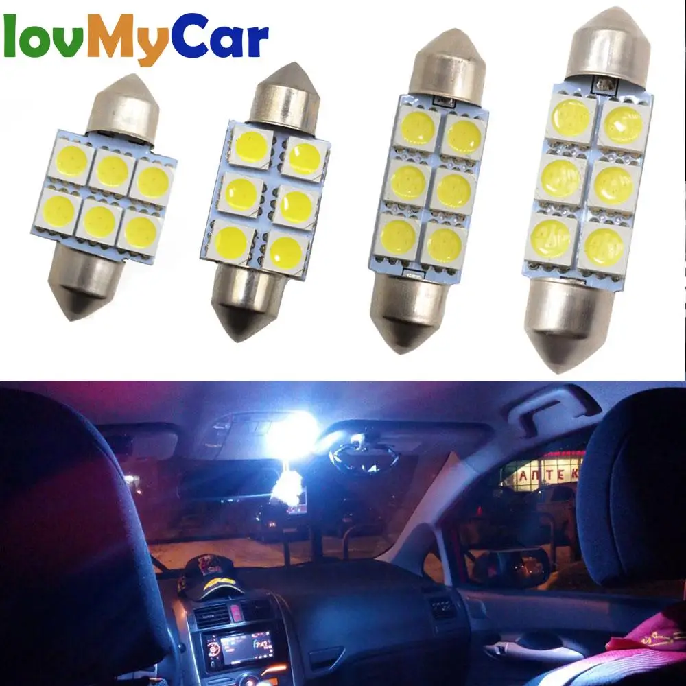 

2pcs White Car Led Accessories Lighting 31mm 36mm 39mm 41mm C5w 5050 6smd Dc 12v Interior Festoon Dome Car Lamp License Plate