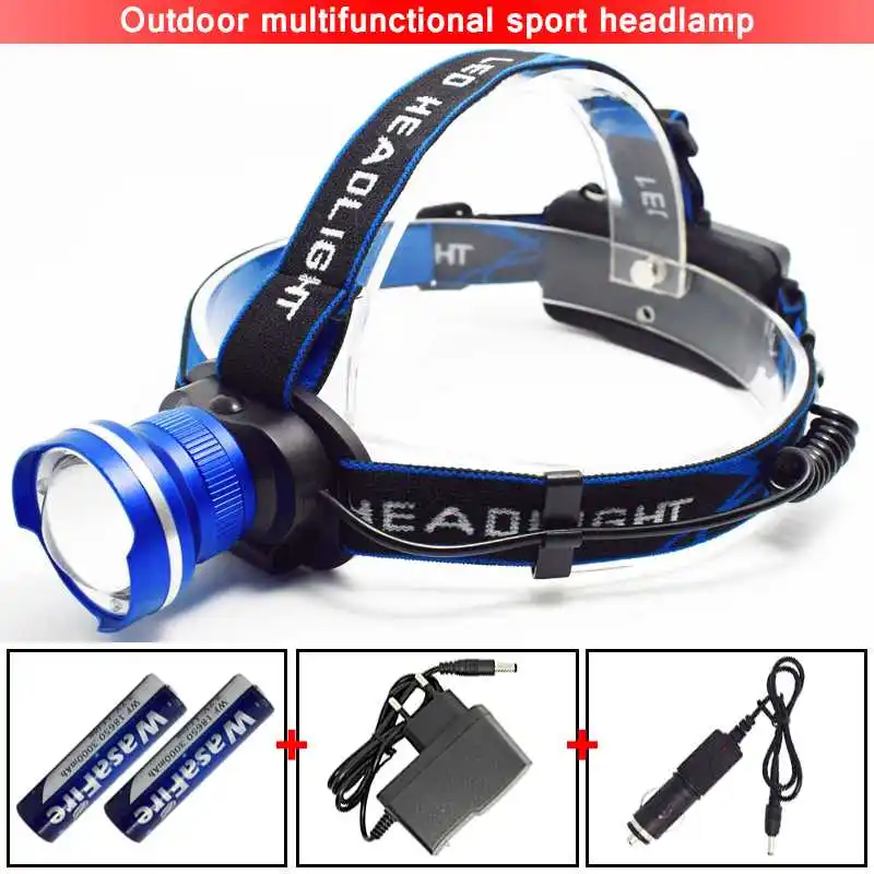 

2000 Lumens Zoomable LED Headlamp Rechargeable XML T6 Headlight Frontal Torch Head Lamp Running Light 18650 Battery Charger