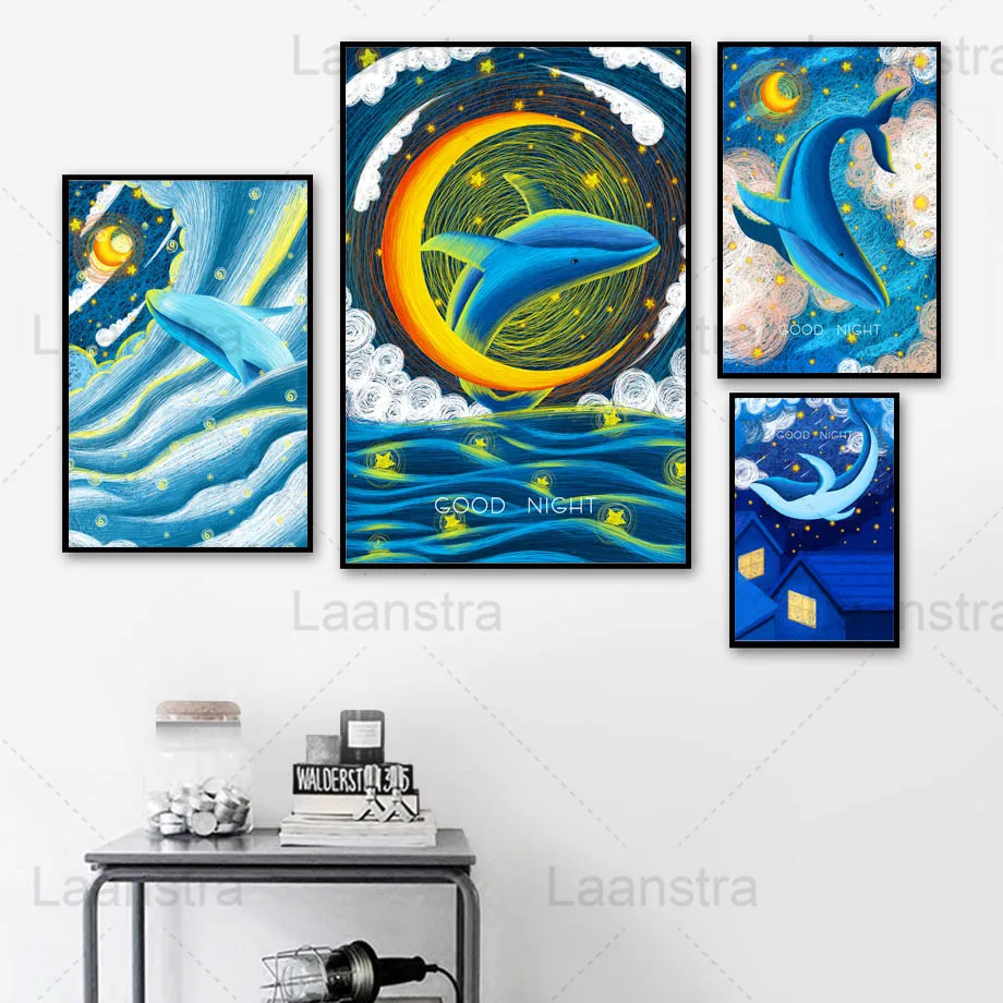 Cartoon Whale Blue Home Decoration Painting Ocean and Night Sky Moon Stars Galaxy Living Room Wall Art Canvas Poster Fairy Tale
Cartoon Whale Blue Home Decoration Painting Ocean and Night Sky Moon Stars Galaxy Living Room Wall Art Canvas Poster Fairy Tale