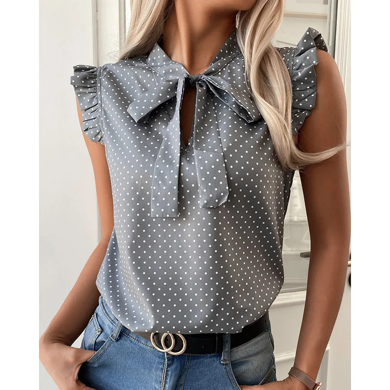 Ruffle Blouse Women Sleeveless Summer Polka Dot 2021 Bow Bandage Hollow Out Casual Slim Ladies Top Shirt Blusa Feminina SJ8136V
Ruffle Blouse Women Sleeveless Summer Polka Dot 2021 Bow Bandage Hollow Out Casual Slim Ladies Top Shirt Blusa Feminina SJ8136V