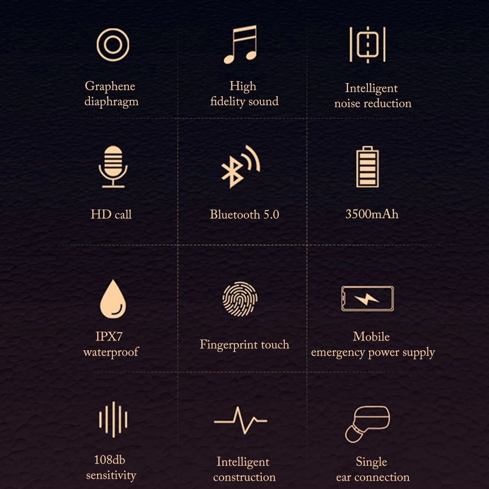 Wireless Headphones TWS Bluetooth 5.0 Earphone HiFi IPX7 Waterproof Earbuds Touch Control Headset with Microphone for Sports 
Wireless Headphones TWS Bluetooth 5.0 Earphone HiFi IPX7 Waterproof Earbuds Touch Control Headset with Microphone for Sports