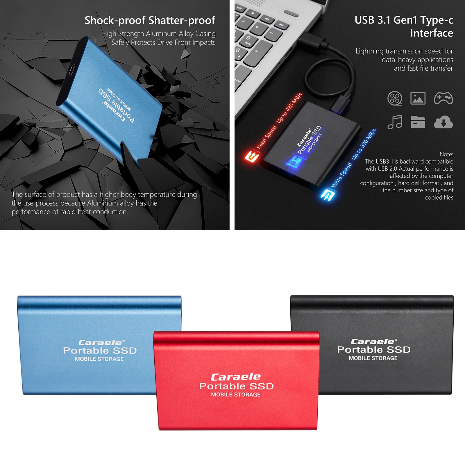 500GB SSD External Portable Solid State Drive Compatible USB 3.1 Gen-1 and USB-C
500GB SSD External Portable Solid State Drive Compatible USB 3.1 Gen-1 and USB-C