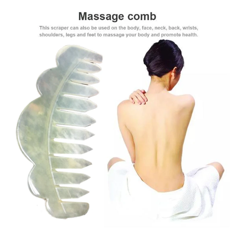 

1Pc Traditional Chinese Nature Jade Comb Massage Spa Acupuncture Head Therapy Trigger Point Treatment On Head Gua Sha Board