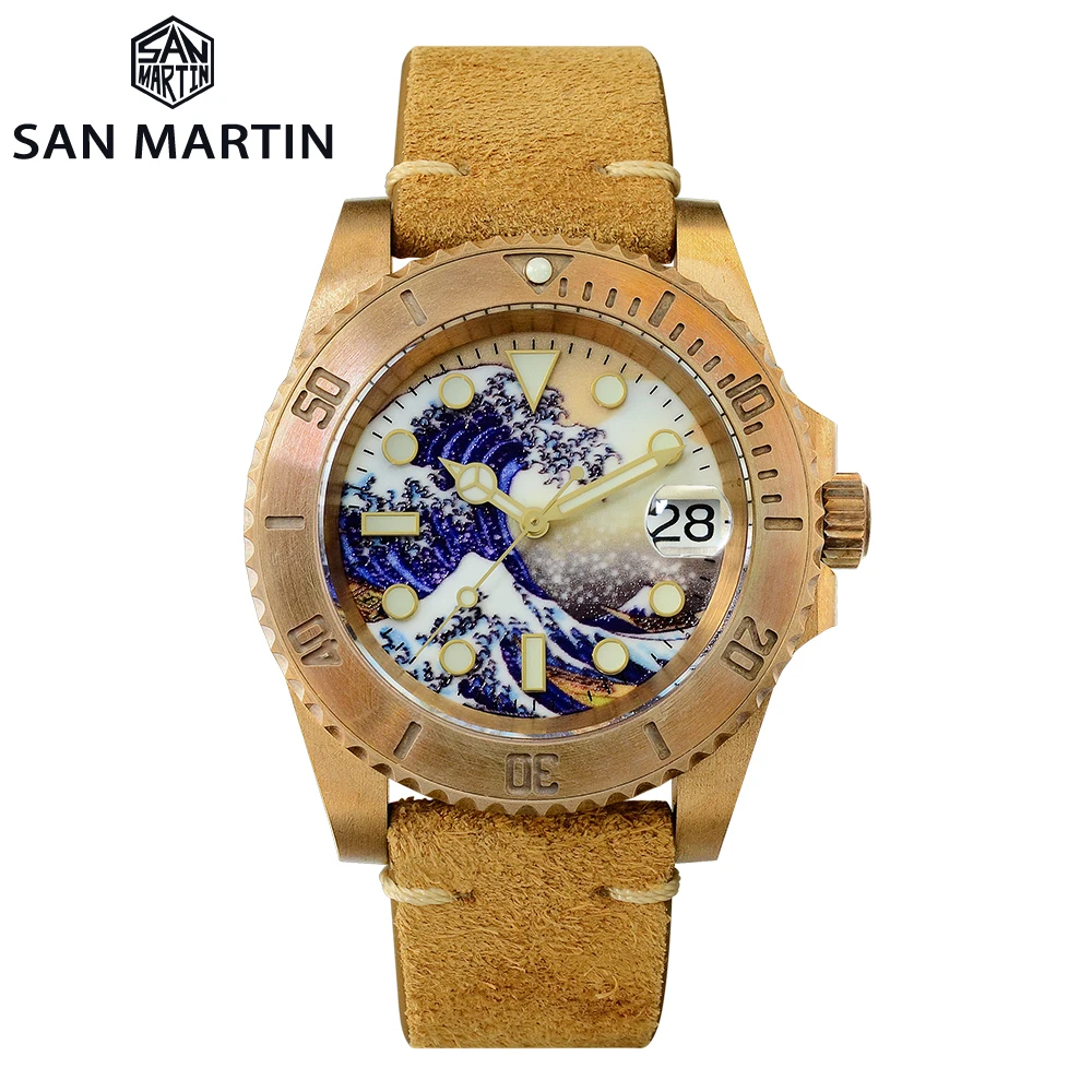San Martin Diver CuSn8 Bronze Water Ghost Luxury 3D Printing Surfing Dial Sapphire Crystal Men Automatic Mechanical Watch
San Martin Diver CuSn8 Bronze Water Ghost Luxury 3D Printing Surfing Dial Sapphire Crystal Men Automatic Mechanical Watch