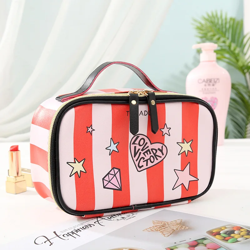 New Fashionable Make-up Bag Receiving Bag Stripe Love Printing Bag Fashionable Lady's PU Handbag
New Fashionable Make-up Bag Receiving Bag Stripe Love Printing Bag Fashionable Lady's PU Handbag