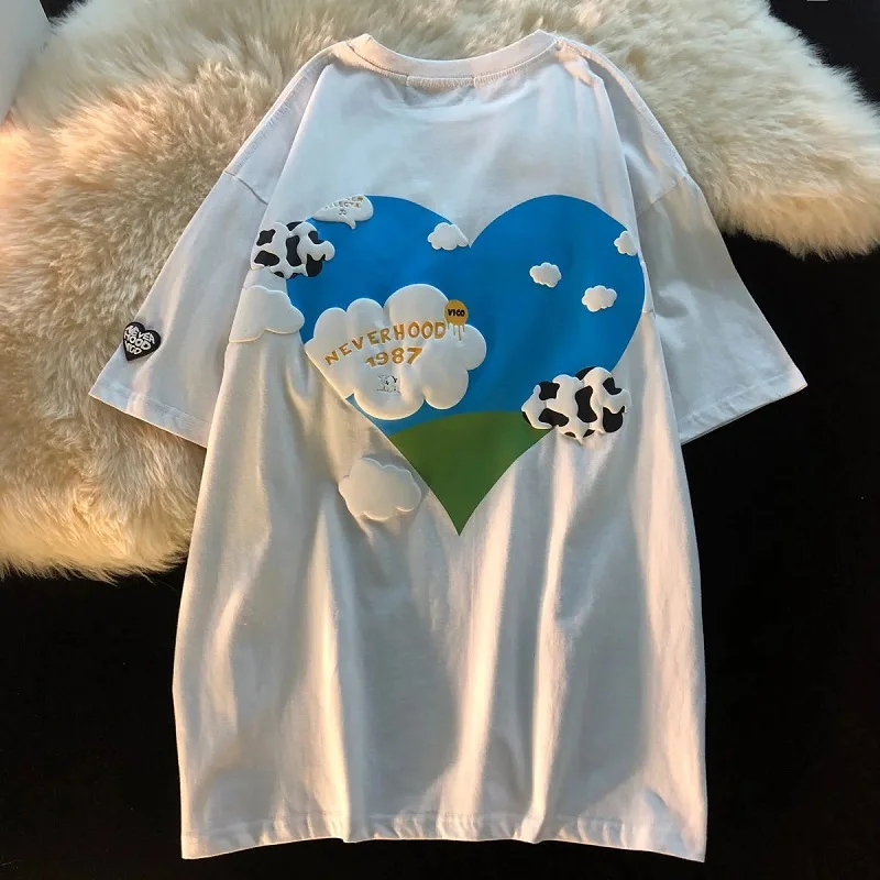 Streetwear Blue sky clouds New type Print Loose T-shirt Harajuku Women Shirt Punk accessory personality Pure cotton top size Y2K
Streetwear Blue sky clouds New type Print Loose T-shirt Harajuku Women Shirt Punk accessory personality Pure cotton top size Y2K