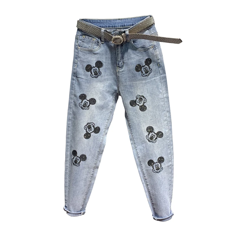 Streetwear New Fashion High Waist Slim Jeans Women's 2020 Spring Cartoon Graphic Embroidered Harem Pants Loose Trousers