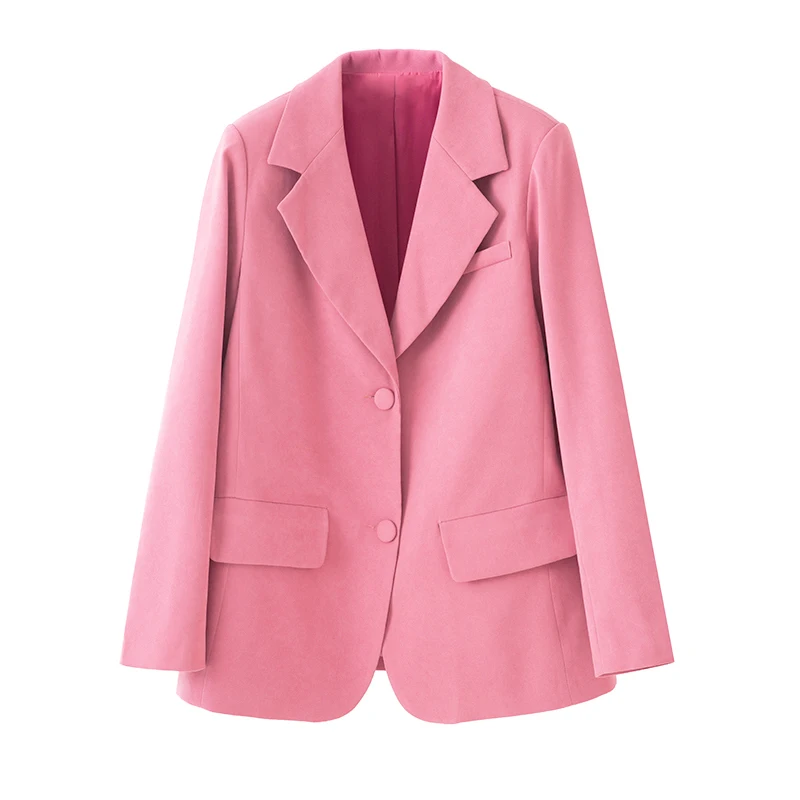

PERHAPS U Women Pink Thick Winter Button Long Sleeve Notch Collar Blazer Oversize Blend C0304