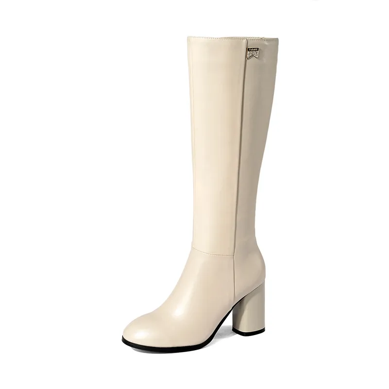 FOREADA Real Leather Knee High Boots High Heel Woman Boots Thick Heel Shoes Zip Rivet Female Long Boots Autumn Winter Beige 43
FOREADA Real Leather Knee High Boots High Heel Woman Boots Thick Heel Shoes Zip Rivet Female Long Boots Autumn Winter Beige 43