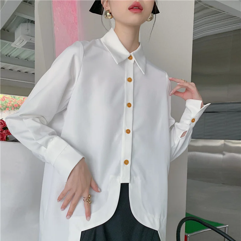 Kimotimo Women Irregular Loose Shirts 2021 Spring Korean Casual White French Style Design Tops Elegant Fashion All-match Sweet
Kimotimo Women Irregular Loose Shirts 2021 Spring Korean Casual White French Style Design Tops Elegant Fashion All-match Sweet