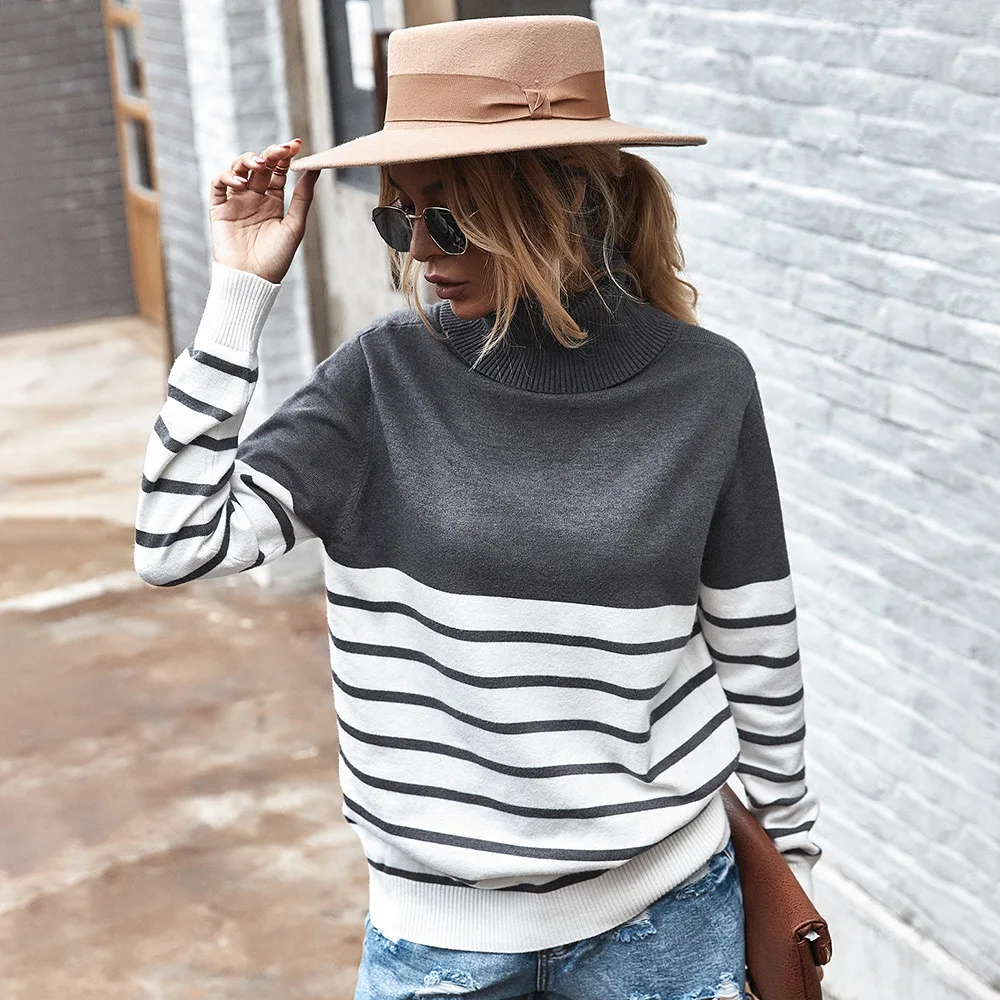 Striped Turtleneck Sweater Women 2021 Fall Long Sleeved Kintted Woman Sweaters Brown Warm Pull Femme Casual Jersey Mujer
Striped Turtleneck Sweater Women 2021 Fall Long Sleeved Kintted Woman Sweaters Brown Warm Pull Femme Casual Jersey Mujer