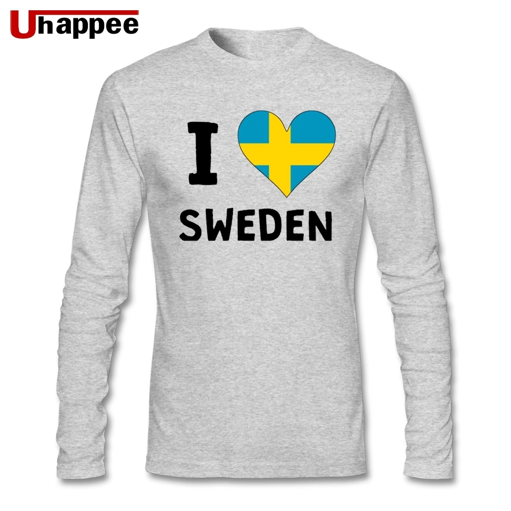 I Love Heart флаг Швеции Мужская футболка с круглым вырезом и длинными рукавами на