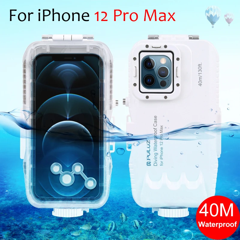 

PULUZ iPhone 12 Pro Max Водонепроницаемый Дайвинг Корпус фото принимать видео подводный чехол мобильный телефон бокс для подводной съемки 40m / 130ft
