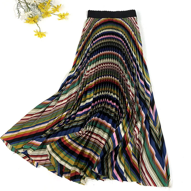 Women Summer Elegant Rainbow Pleated High Waist Striped Pleated A-Line Skirts Bohemian Femme B-117
Women Summer Elegant Rainbow Pleated High Waist Striped Pleated A-Line Skirts Bohemian Femme B-117