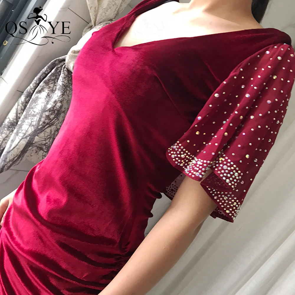 Exquisite Red Velvet Evening Dresses Elegant Floor Length Ruch Long Party Dress Sexy V Neck Open Back Shawl Formal Dress Sequin 
Exquisite Red Velvet Evening Dresses Elegant Floor Length Ruch Long Party Dress Sexy V Neck Open Back Shawl Formal Dress Sequin