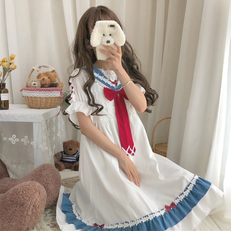 Весенне осеннее Новое японское мягкое платье Loli с матросским воротником для