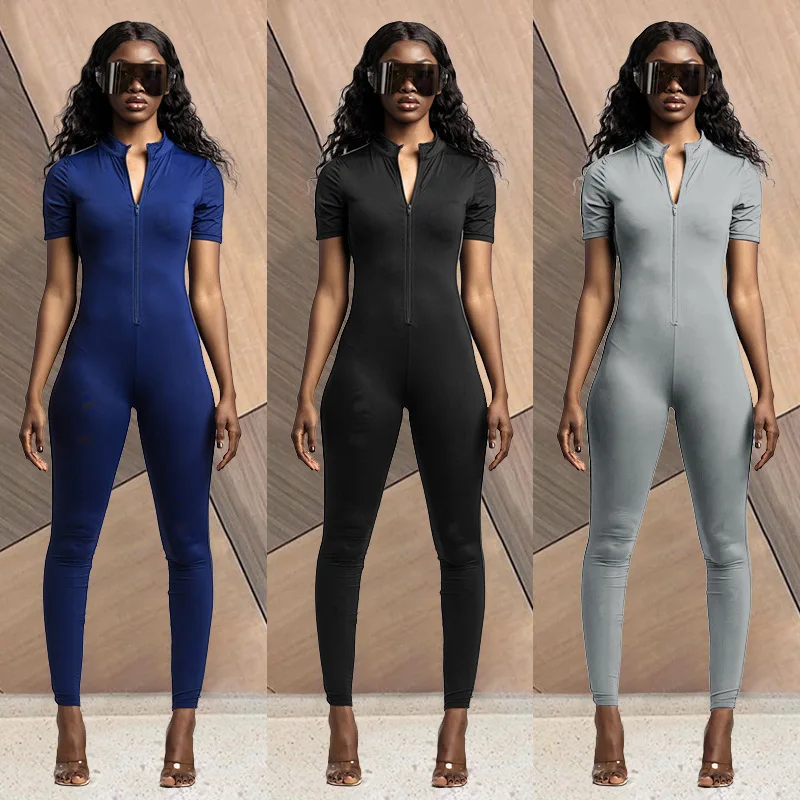 2021 Women Jumpsuits Solid Color Bodysuit Jumpsuit Ladies Zipper Front Short Sleeve Fitness Rompers Playsuits Plus Size Bodysuit
2021 Women Jumpsuits Solid Color Bodysuit Jumpsuit Ladies Zipper Front Short Sleeve Fitness Rompers Playsuits Plus Size Bodysuit
