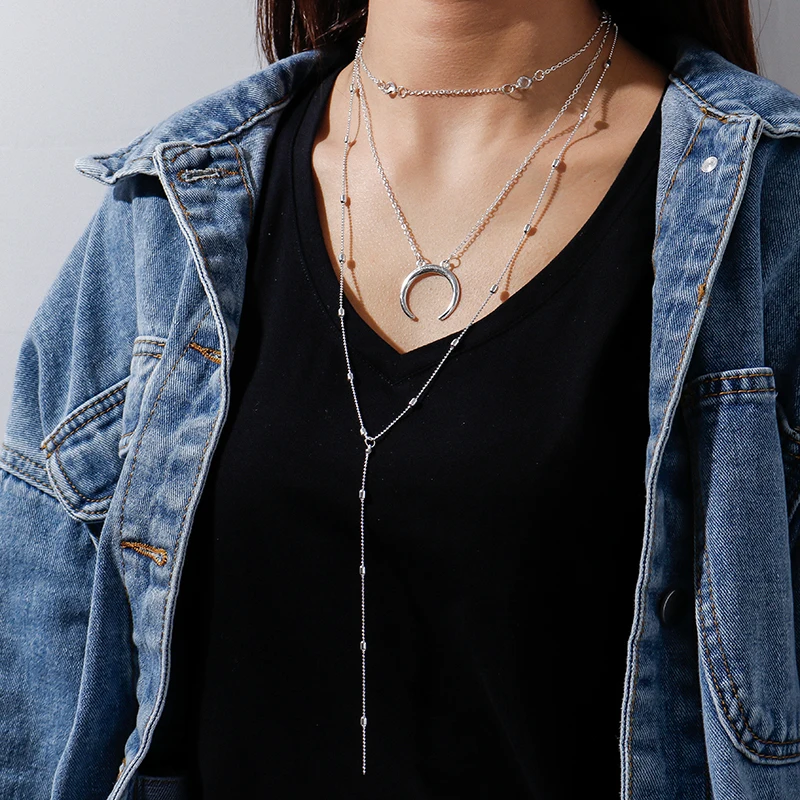Bohemian Multi-Layers Long Tassel Moon Pendant Necklace for Women Gold Silver Color Oval Beads Chains Necklaces Girls Beach Gift
Bohemian Multi-Layers Long Tassel Moon Pendant Necklace for Women Gold Silver Color Oval Beads Chains Necklaces Girls Beach Gift