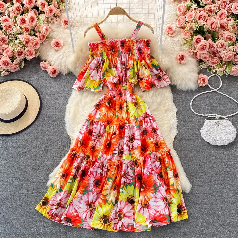 Summer Off Shoulder Spaghetti Strap Dress Women Sunflower Print Ruffles Flare Sleeve Elastic Waist Party Long Vestidos
Summer Off Shoulder Spaghetti Strap Dress Women Sunflower Print Ruffles Flare Sleeve Elastic Waist Party Long Vestidos