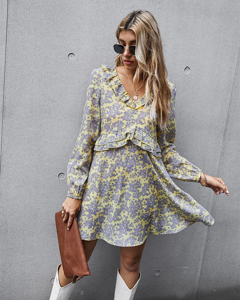Donsignet Fashion Women's Dress New Summer Casual V-neck Waist Floral Print Lotus Leaf Long-sleeved Regular Dress for Women
Donsignet Fashion Women's Dress New Summer Casual V-neck Waist Floral Print Lotus Leaf Long-sleeved Regular Dress for Women