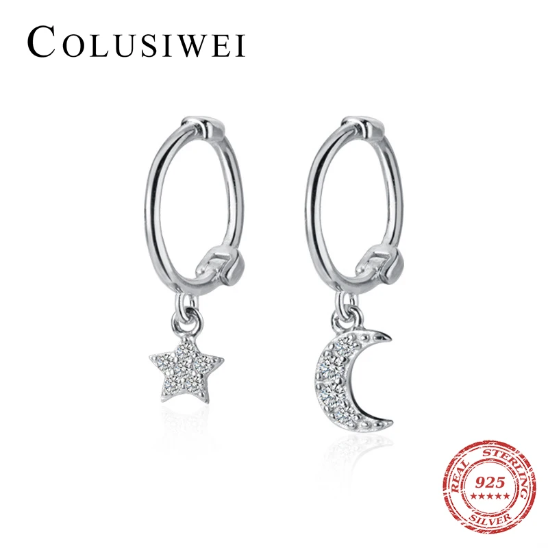 Colusiwei Elegant Real 925 Sterling Silver Luminous Clear CZ Star And Moon Small Drop Earrings For Women Fashion Jewelry 
Colusiwei Elegant Real 925 Sterling Silver Luminous Clear CZ Star And Moon Small Drop Earrings For Women Fashion Jewelry