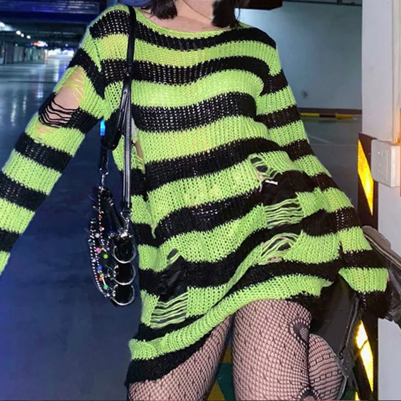 Women Y2K Striped Oversized Sweater Pullovers Ripped Punk Gothic Grunge Long Sweaters Harajuku Aesthetics Jumpers Tops
Women Y2K Striped Oversized Sweater Pullovers Ripped Punk Gothic Grunge Long Sweaters Harajuku Aesthetics Jumpers Tops