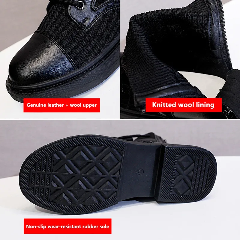 Autumn winter work boots women fashion wool warm short boots new leather lace double zipper design black casual women's shoes 
Autumn winter work boots women fashion wool warm short boots new leather lace double zipper design black casual women's shoes
