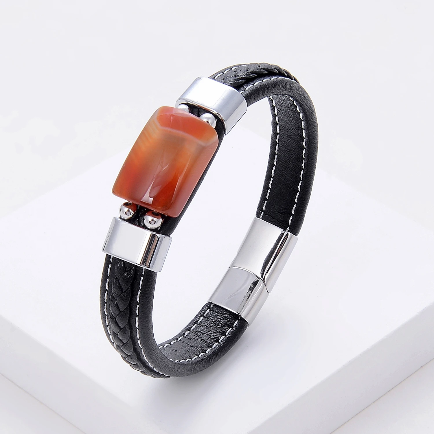 Geometric Shape Natural Stone Bracelet Charm Stainless Steel Magnetic Buckle Leather Chain Bangles Women Fashion Jewelry Gift 
Geometric Shape Natural Stone Bracelet Charm Stainless Steel Magnetic Buckle Leather Chain Bangles Women Fashion Jewelry Gift