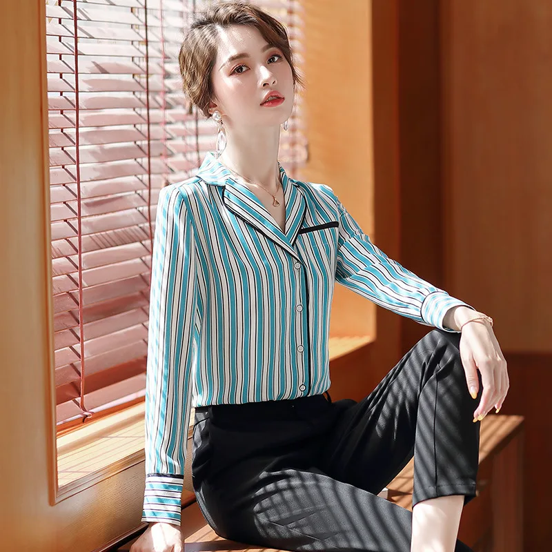 Fashion Blouse 2020 Spring Striped Office Overalls Temperament Shirt Female Chiffon Long Sleeve Shirt Pants Two-piece
Fashion Blouse 2020 Spring Striped Office Overalls Temperament Shirt Female Chiffon Long Sleeve Shirt Pants Two-piece