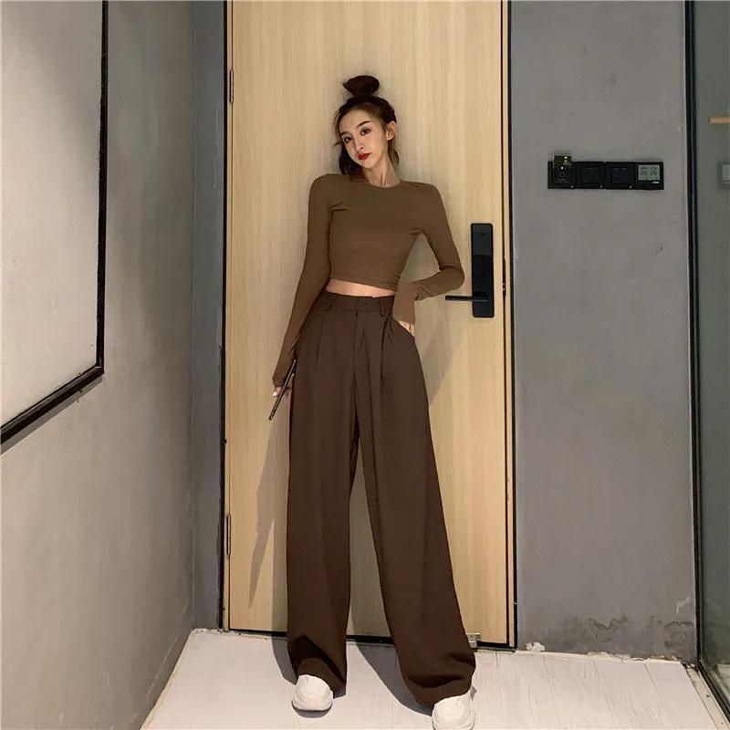 Women Spring Fall Fashion Wide-leg Suit Pants Black Khaki Straight Trousers High Waist Straight Pants Loose Long Casual Pants
Women Spring Fall Fashion Wide-leg Suit Pants Black Khaki Straight Trousers High Waist Straight Pants Loose Long Casual Pants