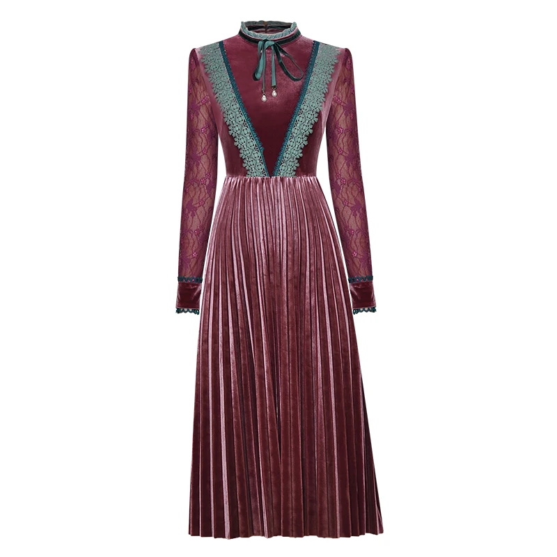 Fashion Designer famous brand high quality Runway dress 2020 Women Bow collar Lace Long Sleeve Patchwork Elegant Pleated Dresses
Fashion Designer famous brand high quality Runway dress 2020 Women Bow collar Lace Long Sleeve Patchwork Elegant Pleated Dresses
