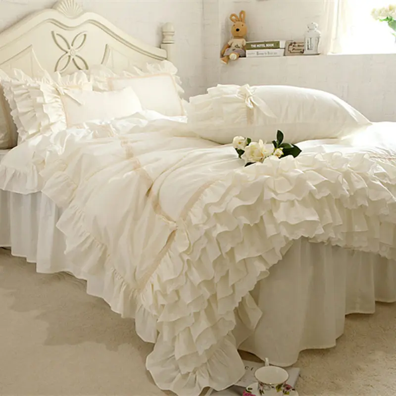New Embroidery Luxury Bedding Set Beige Lace Cake Layers Ruffle Duvet Cover Quality Fabric Bed Sheet Skirt Bedspread Bed Elegant
New Embroidery Luxury Bedding Set Beige Lace Cake Layers Ruffle Duvet Cover Quality Fabric Bed Sheet Skirt Bedspread Bed Elegant