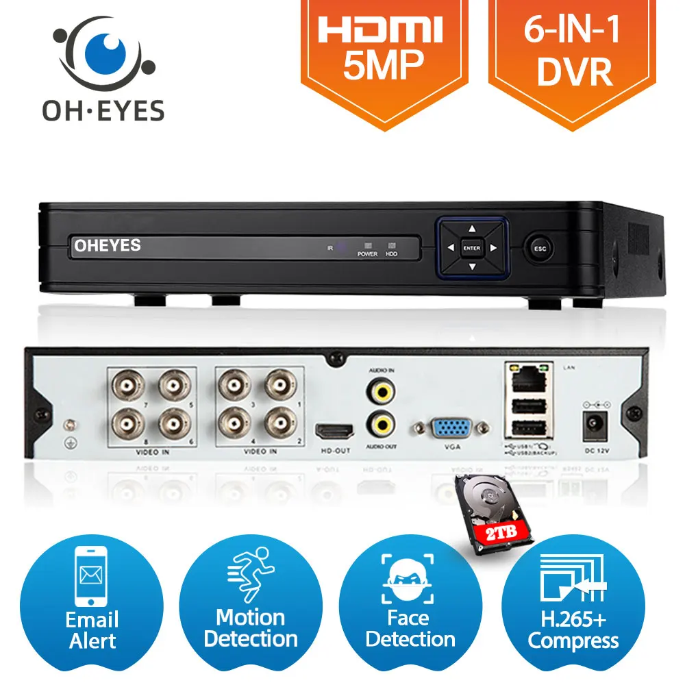

NEW emeye DVR 8 Channel Video Recorder H265 5MP 4MP 1080P 8CH 5 in 1Hybrid dvr function for CCTV XVi TVi CVI IP Camera