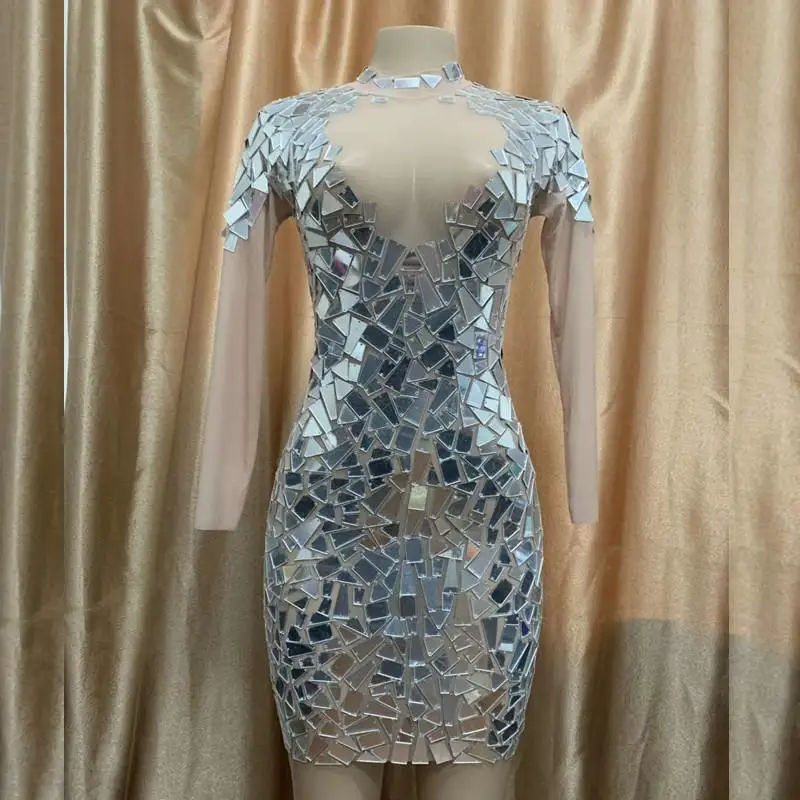 Sexy Sparkly Silver Mirrors Mesh Perspective Dress Backless Party Dresses Birthday Celebrate Costume Singer Performance Dance
Sexy Sparkly Silver Mirrors Mesh Perspective Dress Backless Party Dresses Birthday Celebrate Costume Singer Performance Dance