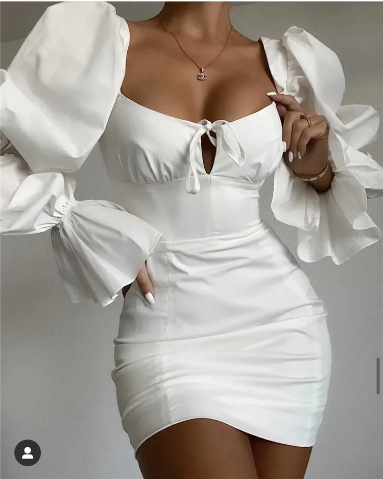 Solid Lace-Up Square Collar Puff Sleeve Bodycon Dress Women Sexy Backless Long Sleeve Zipper Mini Dress Party Fall 2021 Vestidos
Solid Lace-Up Square Collar Puff Sleeve Bodycon Dress Women Sexy Backless Long Sleeve Zipper Mini Dress Party Fall 2021 Vestidos