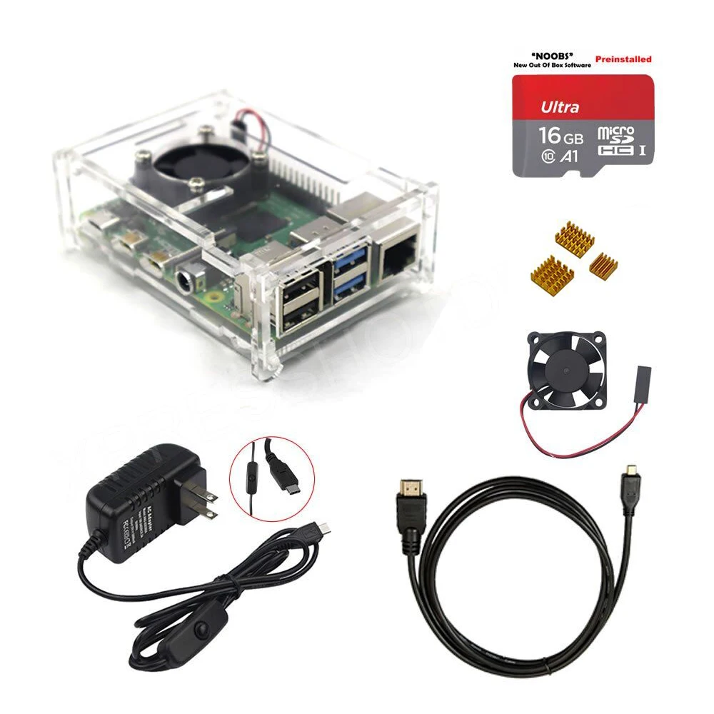 Raspberry Pi 4 Model B Starter Kit акриловый чехол теплоотвод HDMI + зарядное устройство для RPI4